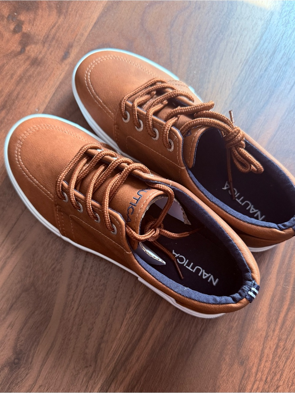 Nautica Kids Tan Brown Canvas Lace-Up Sneakers with White Sole